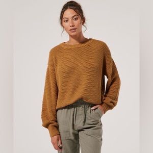 Pact Honeycomb knit crew neck sweater in Camel